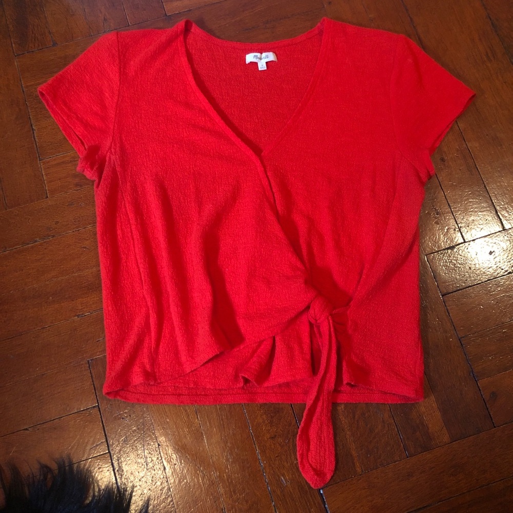 🌹 MADEWELL Red Flirty Tie Wrap Top 🌹